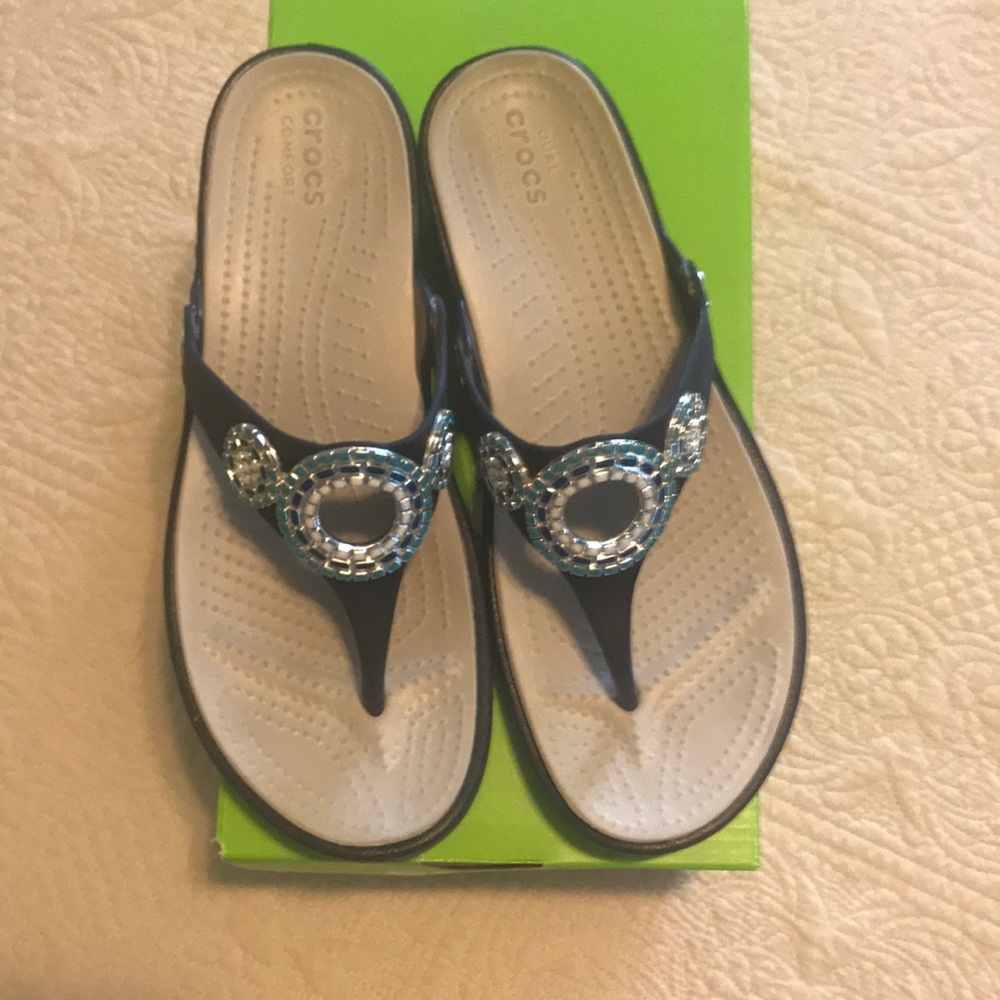 CROCS Black and Silver Women's Sandals - Picture 2 of 5